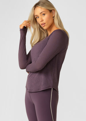 Lorna Jane On The Run Long Sleeve Top - Midnight Plum