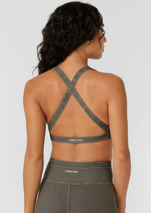 Lorna Jane Perform Washed Rib Sports Bra - Washed Khaki Haze