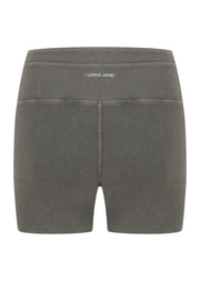 Lorna Jane Perform Washed Rib 12cm Bike Shorts - Washed Khaki Haze