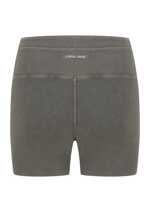 Lorna Jane Perform Washed Rib 12cm Bike Shorts - Washed Khaki Haze