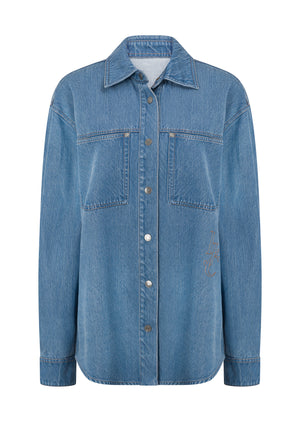 Lorna Jane Off Duty Vintage Wash Denim Shirt - Blue Denim