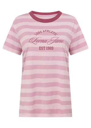 Lorna Jane Luxe Athletic Stripe T-Shirt - Pale Dusty Rose Stripe