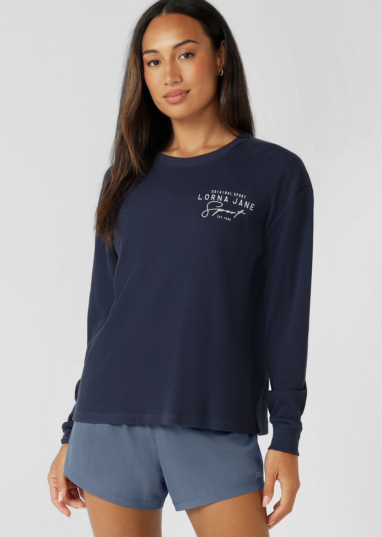 Lorna Jane Everyday Ease Waffle Long Sleeve T-Shirt - Platinum Navy