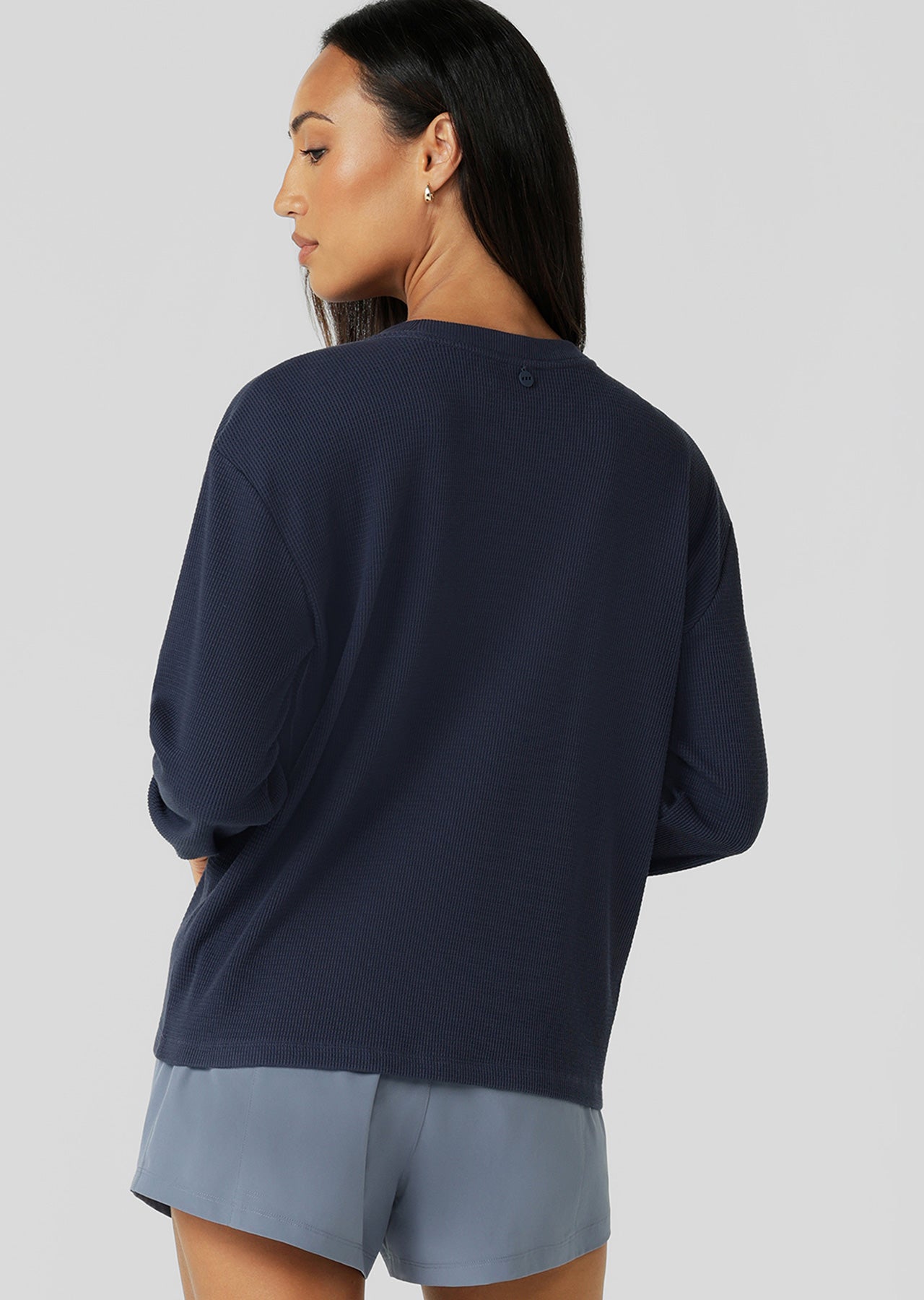 Lorna Jane Everyday Ease Waffle Long Sleeve T-Shirt - Platinum Navy
