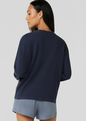 Lorna Jane Everyday Ease Waffle Long Sleeve T-Shirt - Platinum Navy