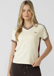 Lorna Jane Team Player V-Neck Slim T-Shirt - Vanilla Creme