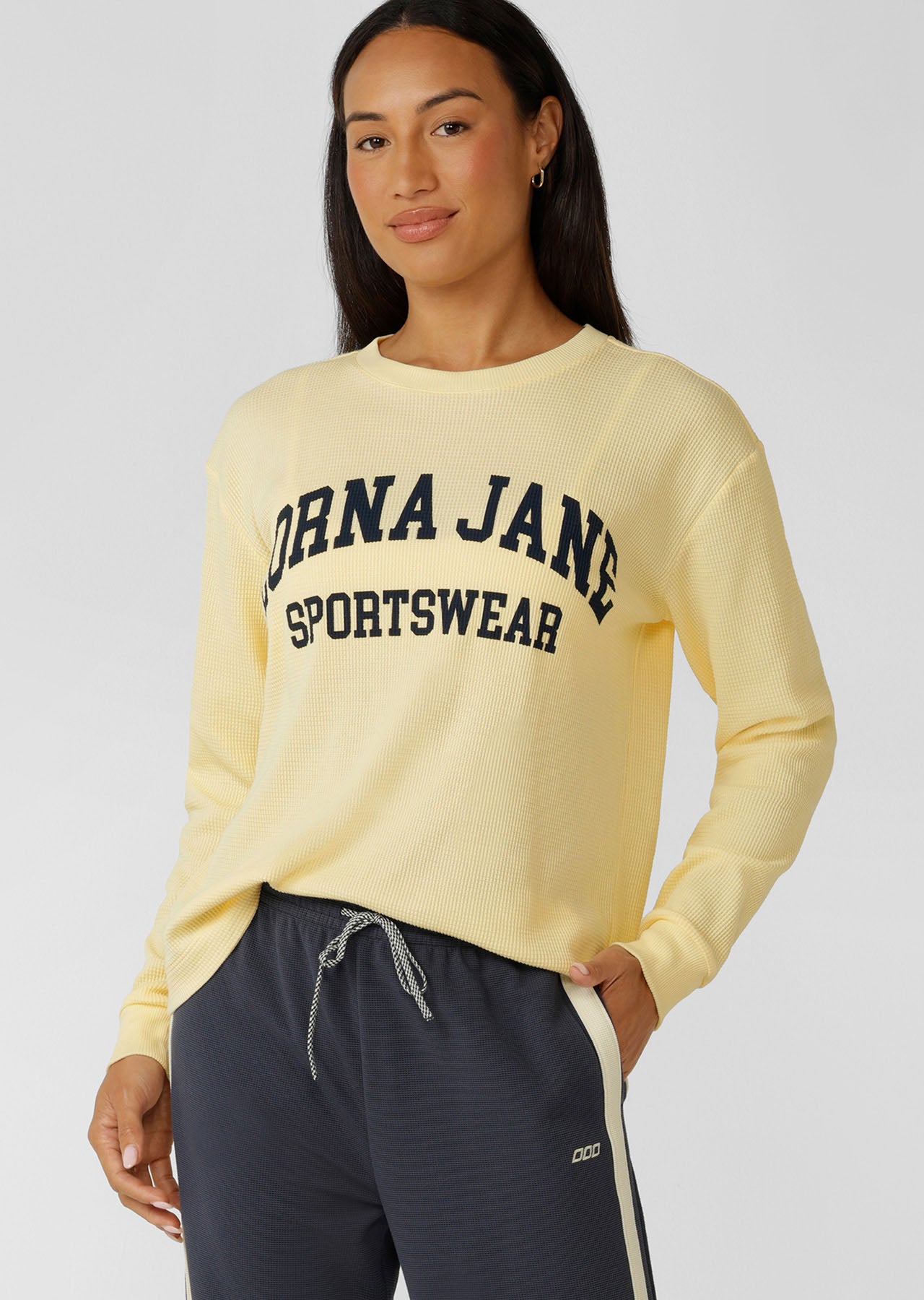 Lorna Jane Weekender Waffle Long Sleeve T-Shirt - Lemon Cream