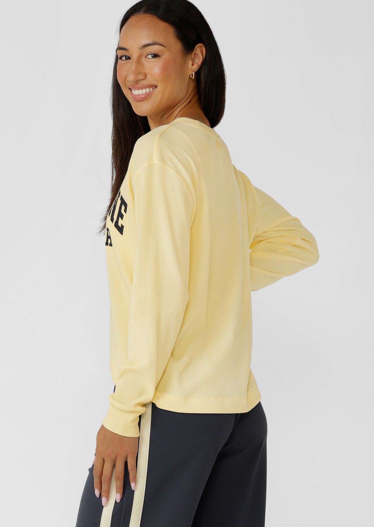 Lorna Jane Weekender Waffle Long Sleeve T-Shirt - Lemon Cream