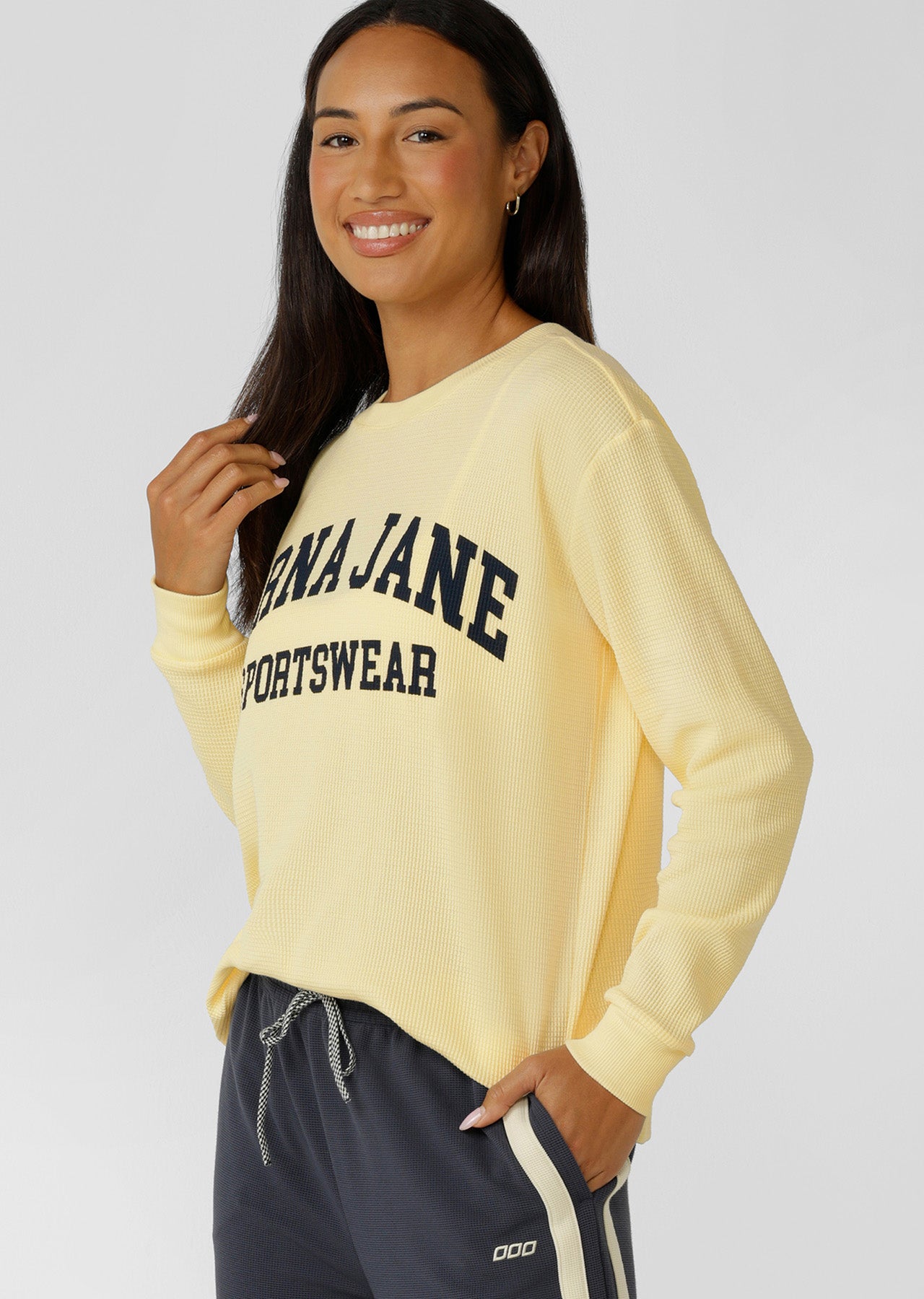 Lorna Jane Weekender Waffle Long Sleeve T-Shirt - Lemon Cream