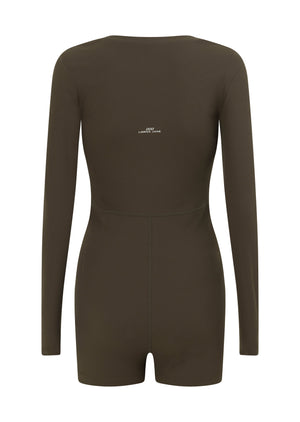 Lorna Jane Definition Luxe Rib Bodysuit - Dark Khaki Haze