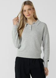Lorna Jane Feeling Fine Knit Polo Top - Grey Marl