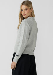 Lorna Jane Feeling Fine Knit Polo Top - Grey Marl