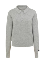 Lorna Jane Feeling Fine Knit Polo Top - Grey Marl