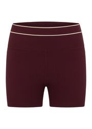 Lorna Jane All Star Luxe Rib 12cm Bike Shorts - Plum Red