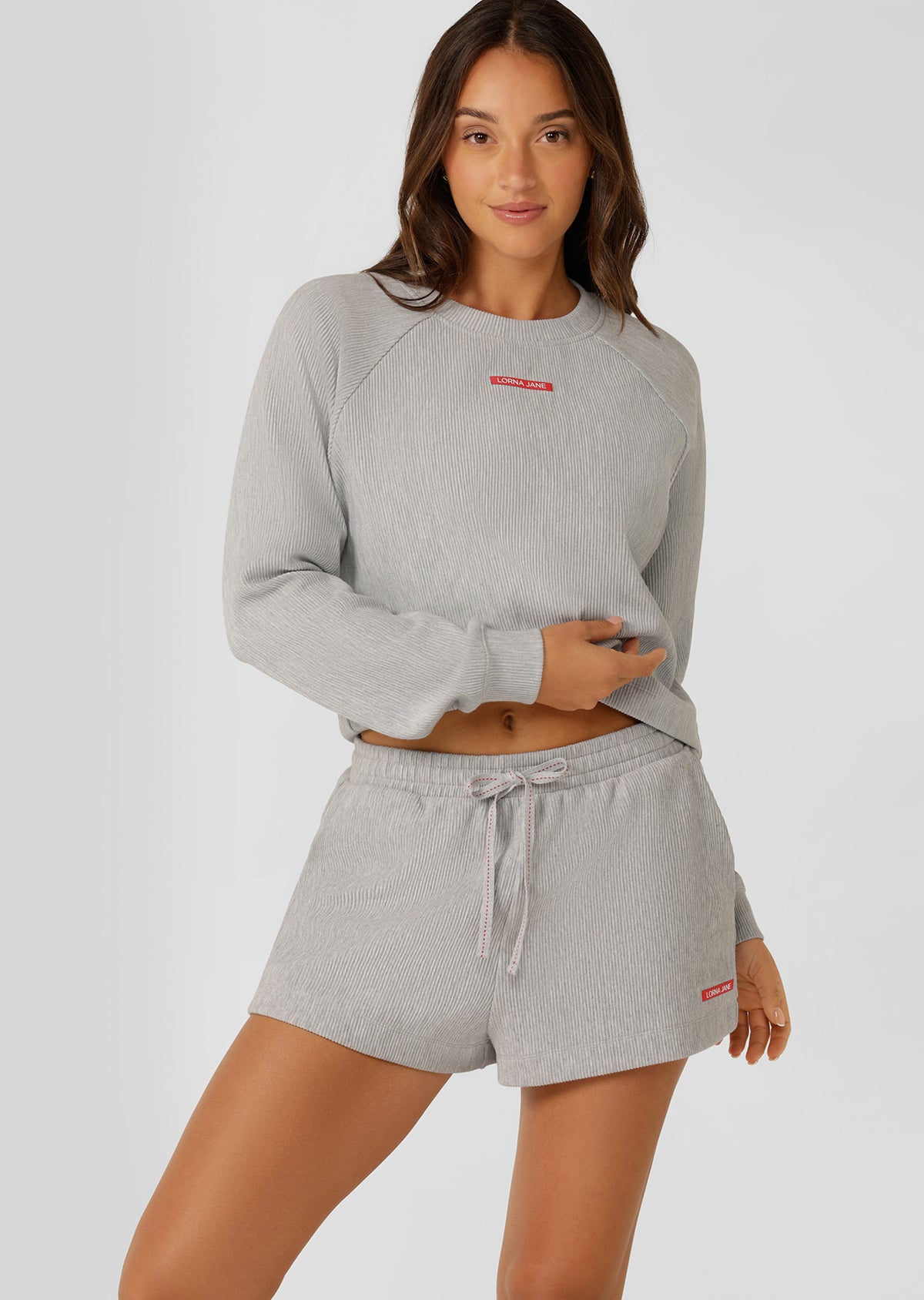 Lorna Jane Retreat Rib Lounge Shorts - Grey Marl
