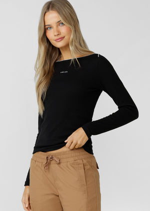 Lorna Jane Sonnet Lace Reversible Long Sleeve Rib Top - Black