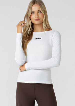 Lorna Jane Sonnet Lace Reversible Long Sleeve Rib Top - White