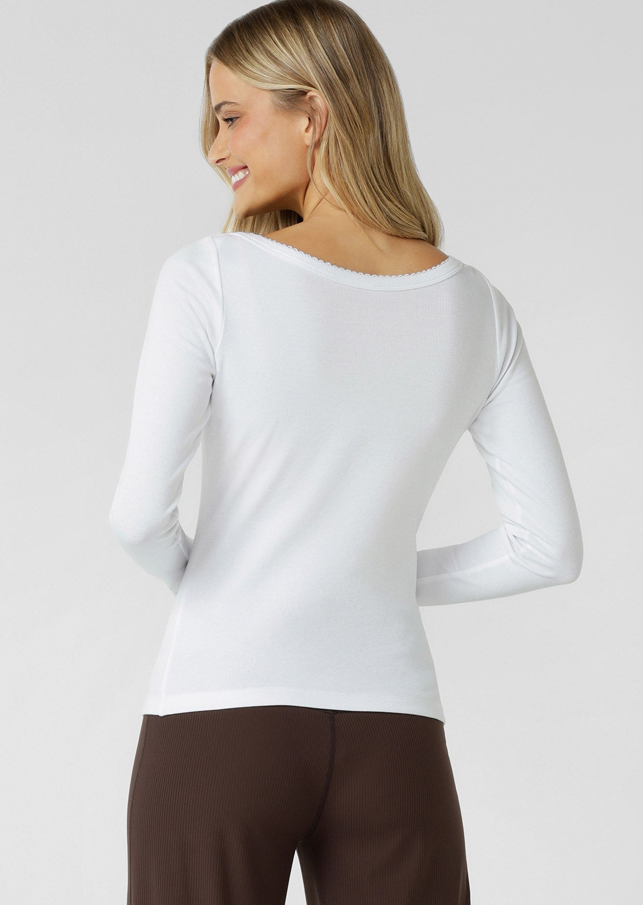 Lorna Jane Sonnet Lace Reversible Long Sleeve Rib Top - White