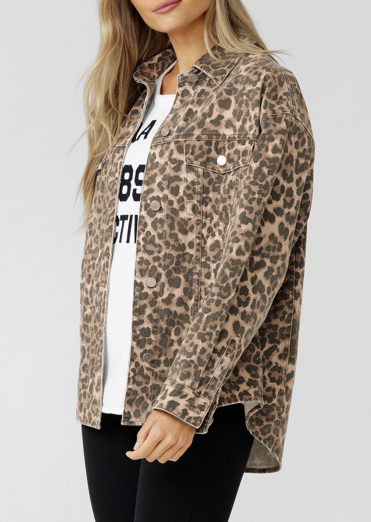 Lorna Jane Gone Wild Faded Denim Overshirt - Faded Gone Wild Print