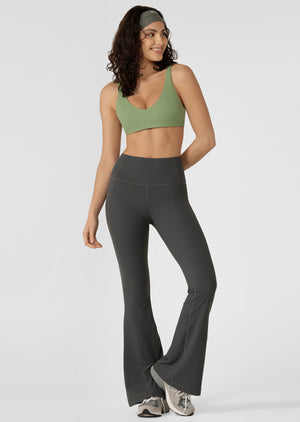 Lorna Jane Irresistible Hi Fold Rib Flared Leggings - Titanium