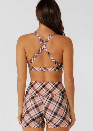 Lorna Jane Sorbet Plaid Rib Sports Bra - Sorbet Plaid Print