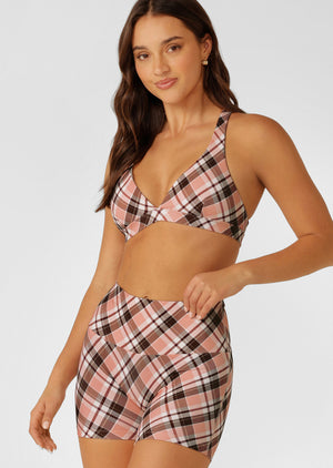 Lorna Jane Sorbet Plaid Rib Sports Bra - Sorbet Plaid Print
