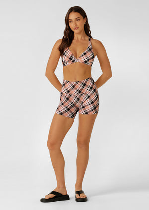 Lorna Jane Sorbet Plaid Rib Sports Bra - Sorbet Plaid Print