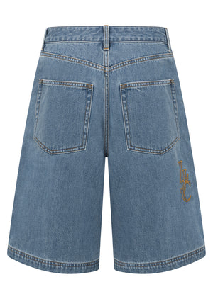 Lorna Jane Off Duty Vintage Wash Denim Shorts - Washed Blue Denim