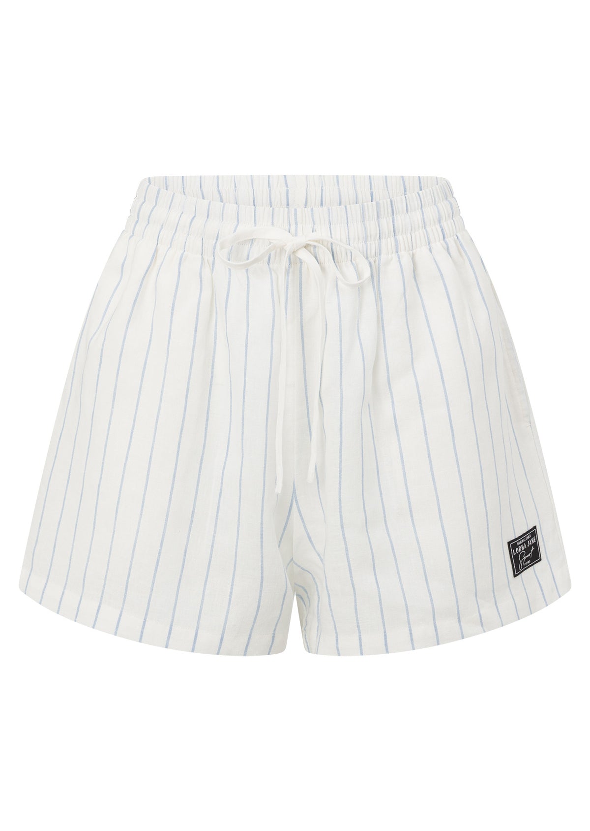 Lorna Jane Preset Stripe Linen Shorts - Oxford Blue Stripe
