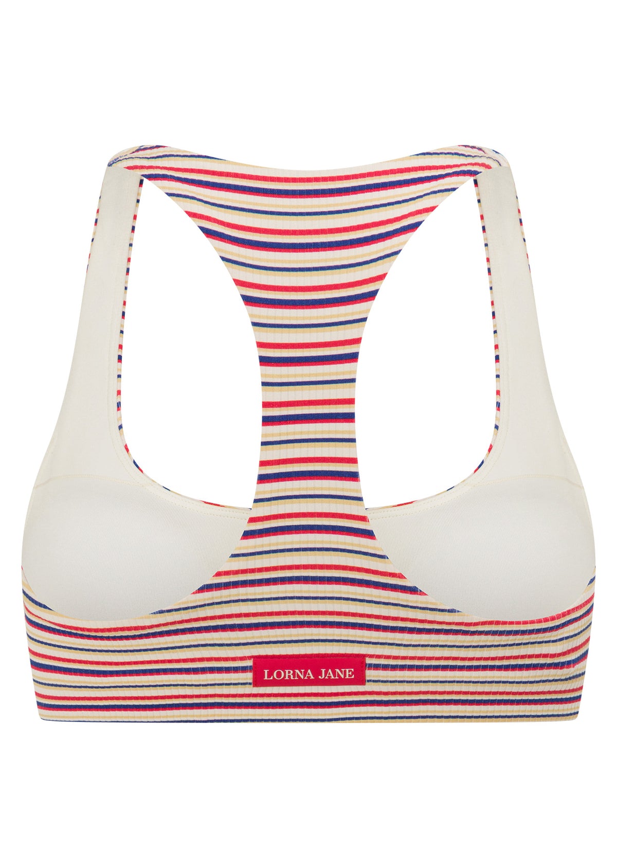 Lorna Jane Retro Stripe Rib Sports Bra - Santorini Stripe