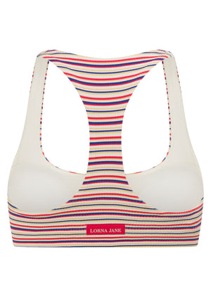 Lorna Jane Retro Stripe Rib Sports Bra - Santorini Stripe