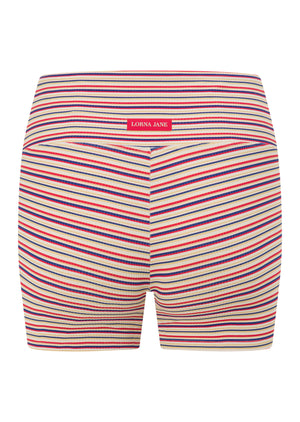 Lorna Jane Retro Stripe Rib 9cm Cheeky Bike Shorts - Santorini Stripe