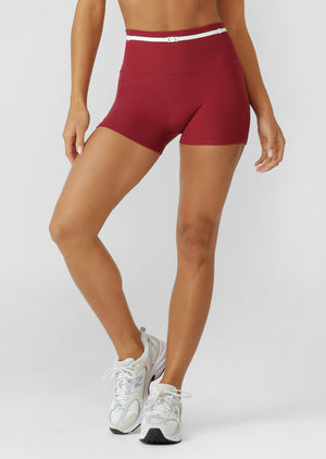 Lorna Jane Paros Rib 9cm Bike Shorts - Cherry