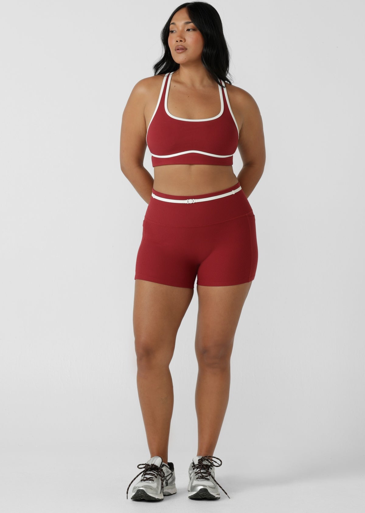 Lorna Jane Paros Rib 9cm Bike Shorts - Cherry