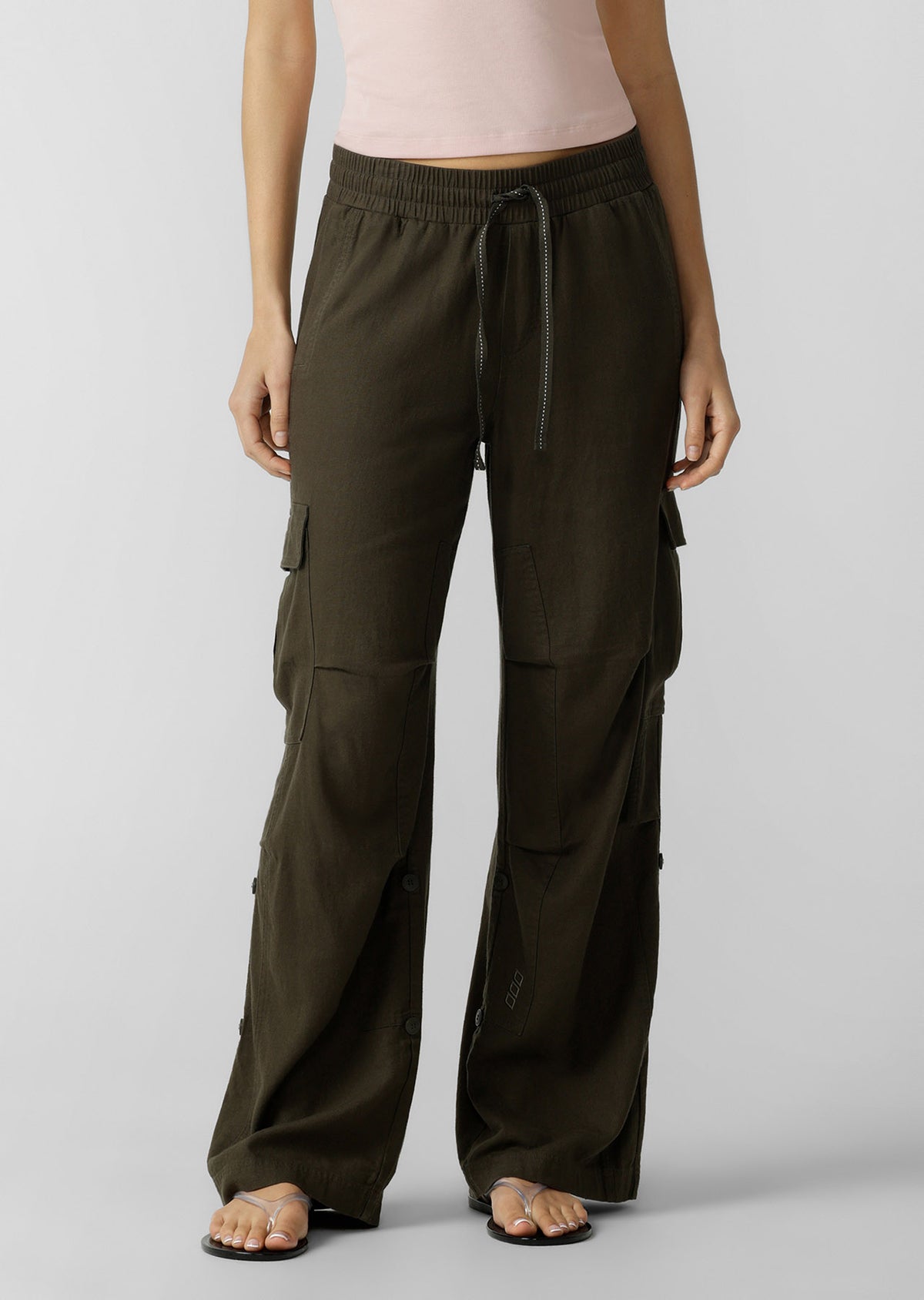 Lorna Jane Linen Flashdance Wide Leg Cargo Pants - Dark Khaki Haze