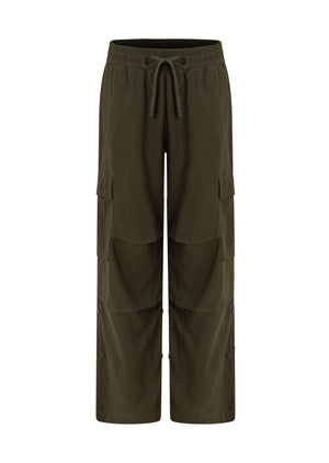 Lorna Jane Linen Flashdance Wide Leg Cargo Pants - Dark Khaki Haze