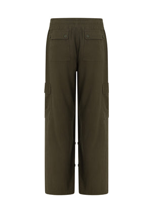 Lorna Jane Linen Flashdance Wide Leg Cargo Pants - Dark Khaki Haze