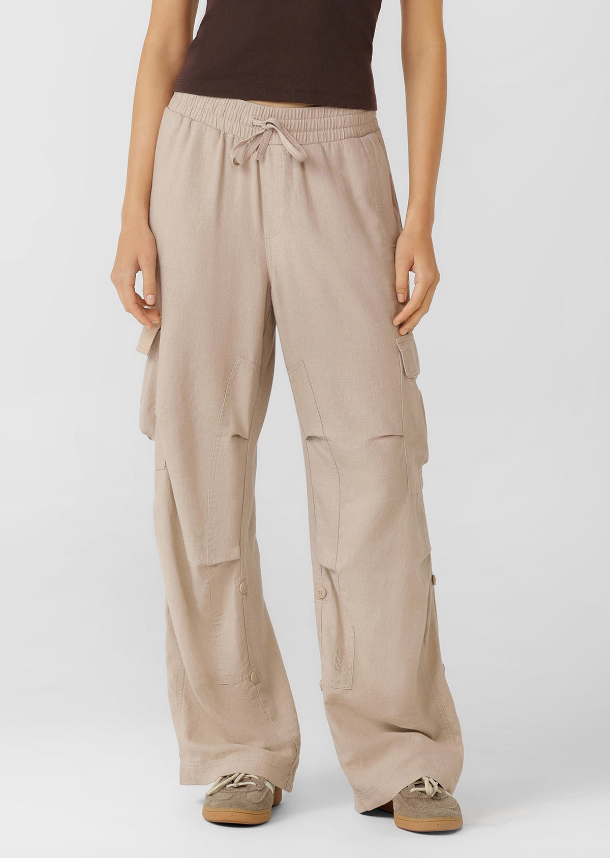 Lorna Jane Linen Flashdance Wide Leg Cargo Pants - Latte