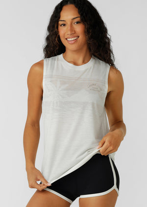 Lorna Jane Lotus Palm Print Muscle Tank - Porcelain
