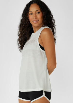 Lorna Jane Lotus Palm Print Muscle Tank - Porcelain