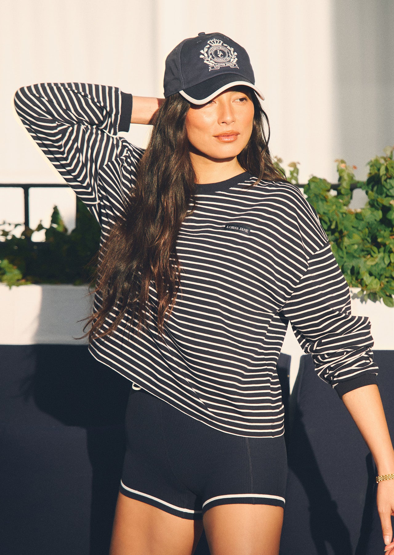 Lorna Jane Summer Stripe Long Sleeve Lounge Top - Midnight Blue Mini Stripe