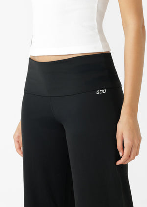 Lorna Jane Liberty Fold Over Waist Wide Leg Active Pants - Black