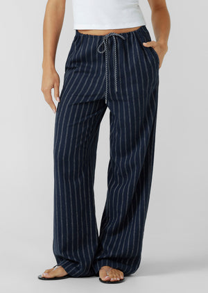 Lorna Jane Effortless Coastline Pants - Platinum Navy Pinstripe