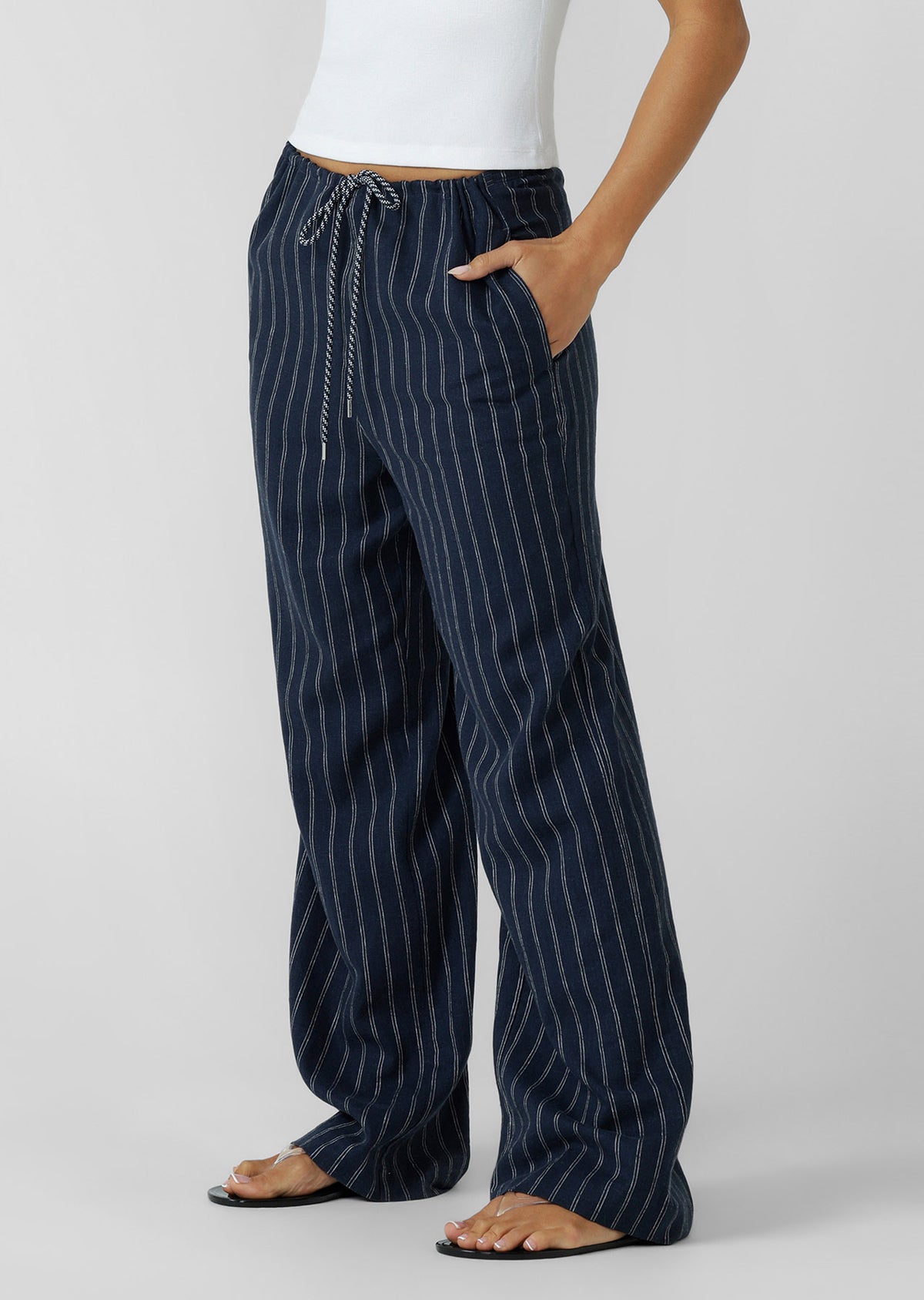 Lorna Jane Effortless Coastline Pants - Platinum Navy Pinstripe