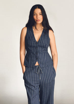 Lorna Jane Effortless Coastline Vest - Platinum Navy Pinstripe