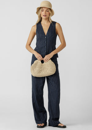 Lorna Jane Effortless Coastline Vest - Platinum Navy Pinstripe