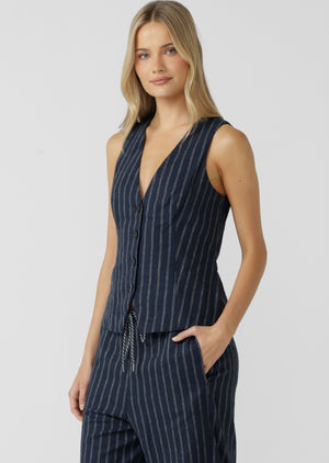 Lorna Jane Effortless Coastline Vest - Platinum Navy Pinstripe
