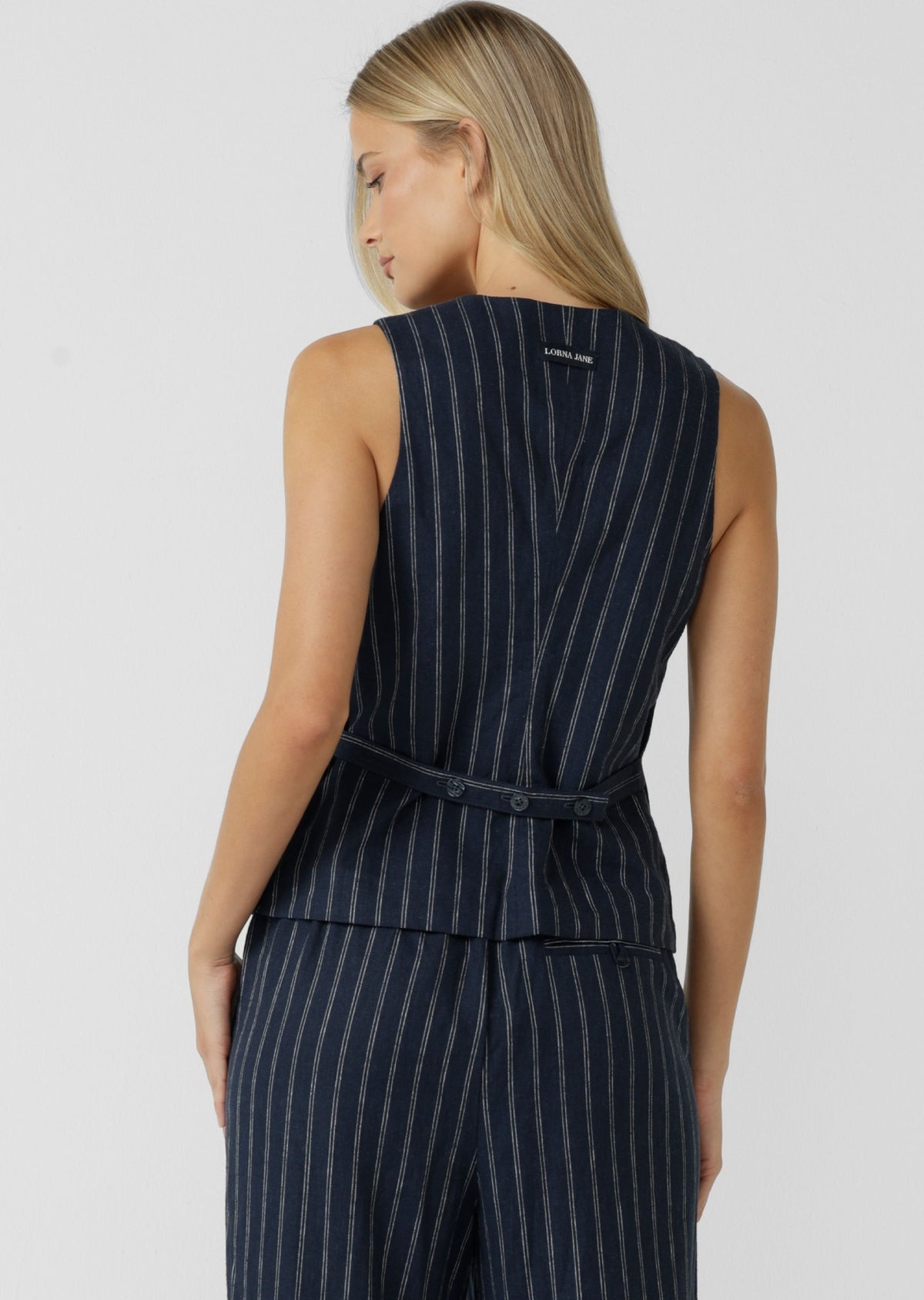 Lorna Jane Effortless Coastline Vest - Platinum Navy Pinstripe