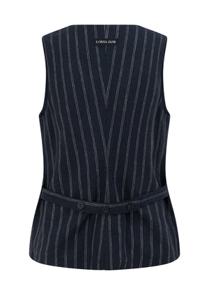 Lorna Jane Effortless Coastline Vest - Platinum Navy Pinstripe