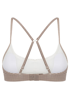 Lorna Jane Dream Maker Gingham Sports Bra - Mocha Gingham Print
